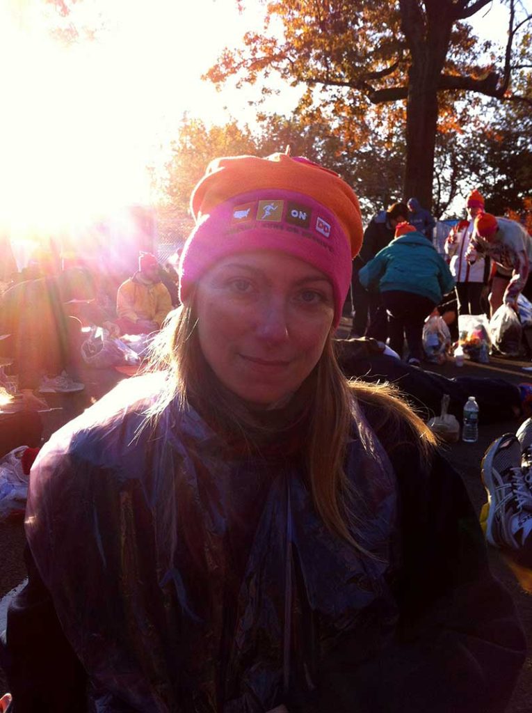 A first time Marathon Runner waiting for the NYC Marathon 2011 to begin.